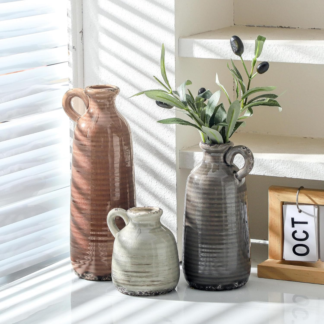 Romy – Dreiteiliges Keramik-Vasen-Set im Vintage-Design