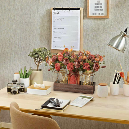 Marleen – Rustikale Mason-Jar-Vase mit Lichterkette und Kunstblumen