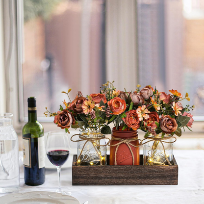 Marleen – Rustikale Mason-Jar-Vase mit Lichterkette und Kunstblumen