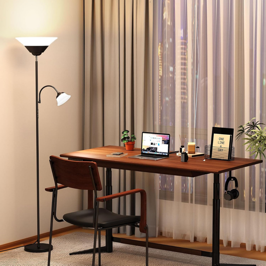 Greta – Moderne Deckenfluter-Stehlampe mit Lesearm und Fernbedienung