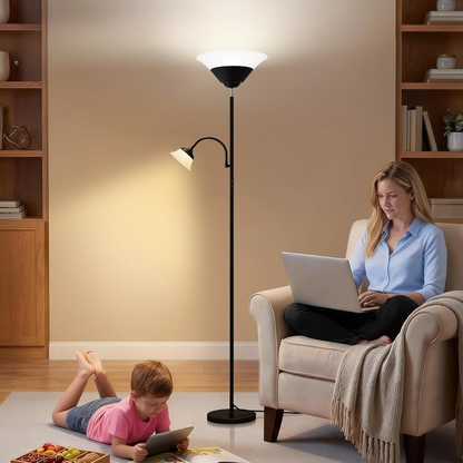 Greta – Moderne Deckenfluter-Stehlampe mit Lesearm und Fernbedienung