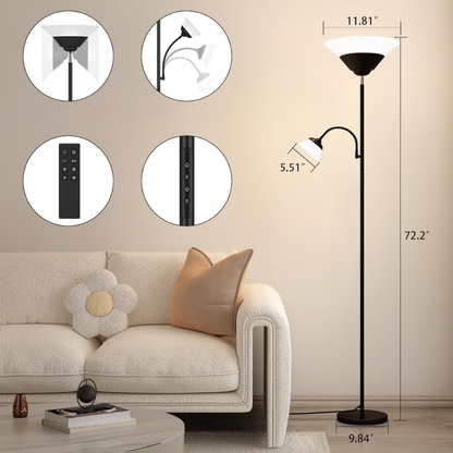 Greta – Moderne Deckenfluter-Stehlampe mit Lesearm und Fernbedienung